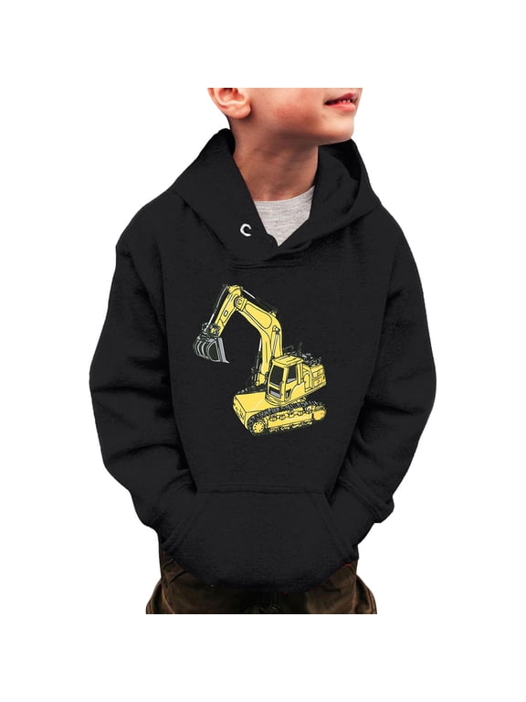Toddler Boys Hoodies Cartoon Car Print Pullover Tops Cozy Hooded Sweatshirt Casual Wear Hoody Size 3-14 Years, Black