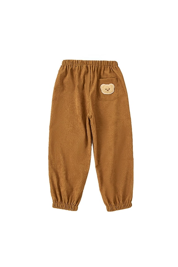 Toddler Boys Pants Fall Winter Solid Color Comfortable Waist Kids Warm Long Pants Brown Size 5-6 Years