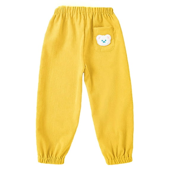 Bjutir Toddler Boys Pants Fall Winter Solid Color Comfortable Waist Kids Warm Long Pants Yellow Size 6-7 Years