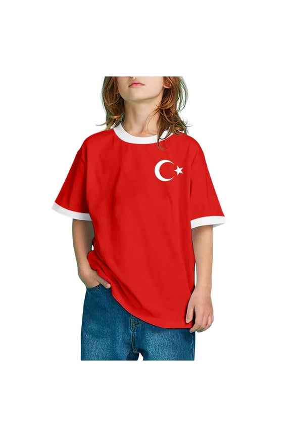 Toddler Boys Shirts Tops Children Flag Of Turkey Print Short Sleeve Round Neck T Shirt Fashion Trend Bottoming Shirt Tops Red 10-11 Years