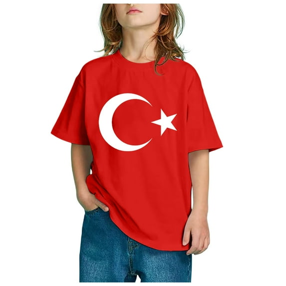 Bjutir Toddler Boys Shirts Tops Children Flag Of Turkey Print Short Sleeve Round Neck T Shirt Fashion Trend Bottoming Shirt Tops Red 3-4 Years