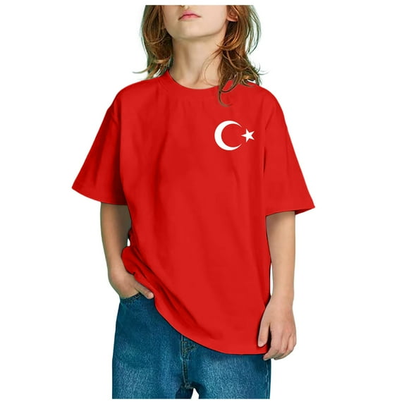Bjutir Toddler Boys Shirts Tops Children Flag Of Turkey Print Short Sleeve Round Neck T Shirt Fashion Trend Bottoming Shirt Tops Red 8-9 Years