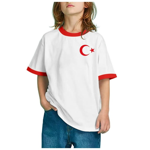 Bjutir Toddler Boys Shirts Tops Children Flag Of Turkey Print Short Sleeve Round Neck T Shirt Fashion Trend Bottoming Shirt Tops White 6-7 Years