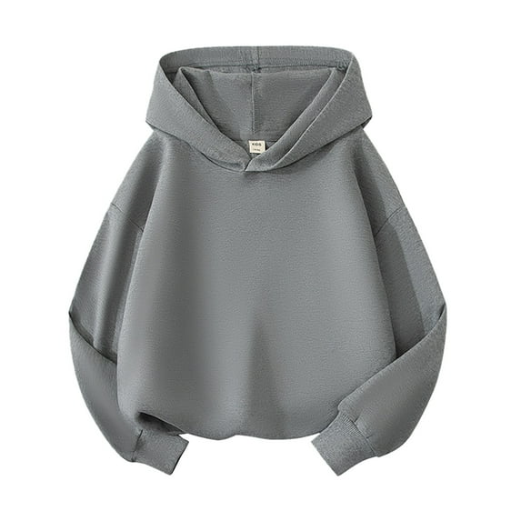 Bjutir Toddler Boys Sweatshirts Kids Baby Girls Basic Hooded Pullover Sweatshirt Childrens Solid Color Hoodie Coat Tops Grey 8-9 Years