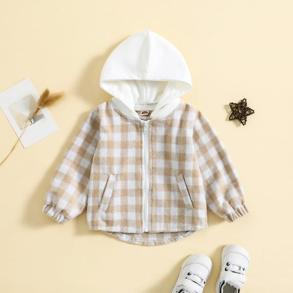 Bjutir Toddler Boys Tops Kids Baby Autumn Winter Shirt Zip Jacket Unisex Plaid Cotton Long Sleeve Hoodie Coat Clothes Outwear