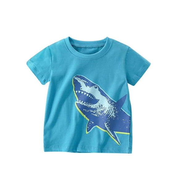 Bjutir Toddler Boys Tops Summer Shark Print Short Sleeve Crew Neck Tees Breathable Boy Shirt Size 18-24 Months Blue