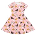 thumbnail image 1 of Bjutir Toddler Girls Dress Cartoon Cat Print Short Sleeve Dress Leisure Crewneck Dresses For Casual Wear, Size 4-14 Years, Pink, 1 of 6
