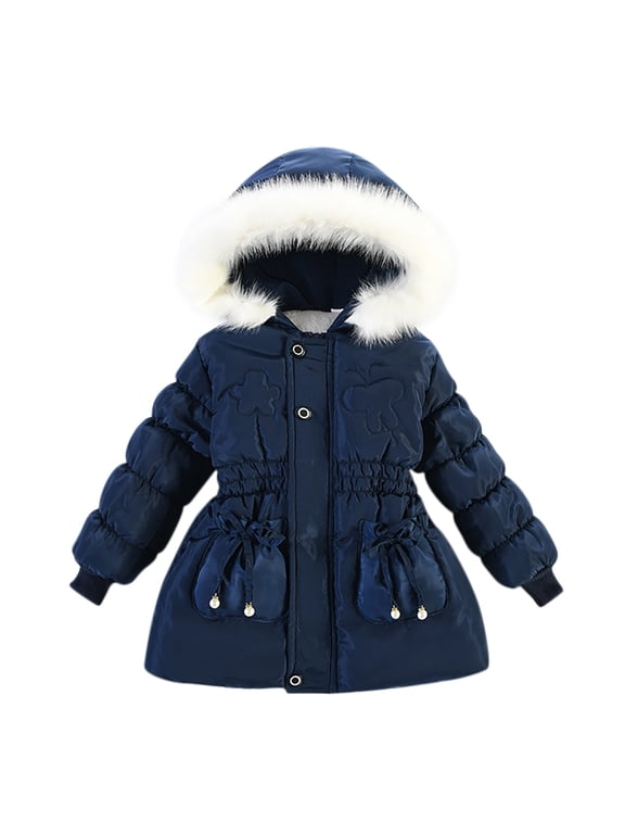 Toddler Girls Jackets Long Sleeve Thicken Hooded Soft Winter Outerwear Coat Fall Winter Kids Clothes Blue Size 12-18 Months
