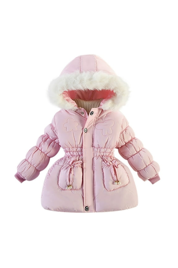 Toddler Girls Jackets Long Sleeve Thicken Hooded Soft Winter Outerwear Coat Fall Winter Kids Clothes Pink Size 18-24 Months