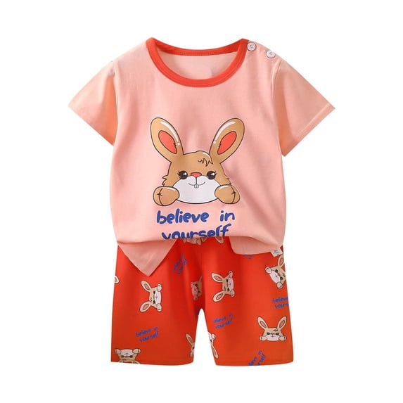 Bjutir Toddler Girls Outfit Set Cartoon Cat Print Short Sleeve Crew Neck Tees With Shorts Set Summer Fashion Girls Outfit Size 6-9 Months Red
