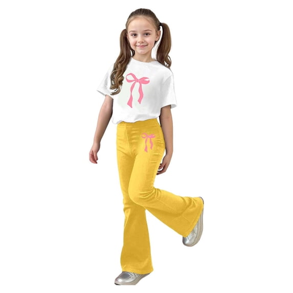Bjutir Toddler Girls Outfit Set Letter Print Short Sleeve Crew Neck Tees With Pants Set Summer Casual Girls Outfit Size 11-12 Years Yellow