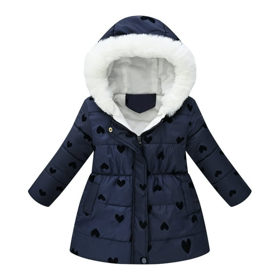 Bjutir Toddler Girls Winter Coat Hooded Jacket Thicken Windproof Zipper Warm Outwear Size 2-3 Years