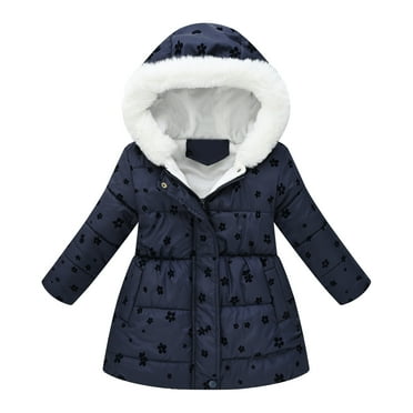 Bjutir Toddler Girls Winter Coat Hooded Jacket Thicken Windproof Zipper Warm Outwear Size 4-5 Years