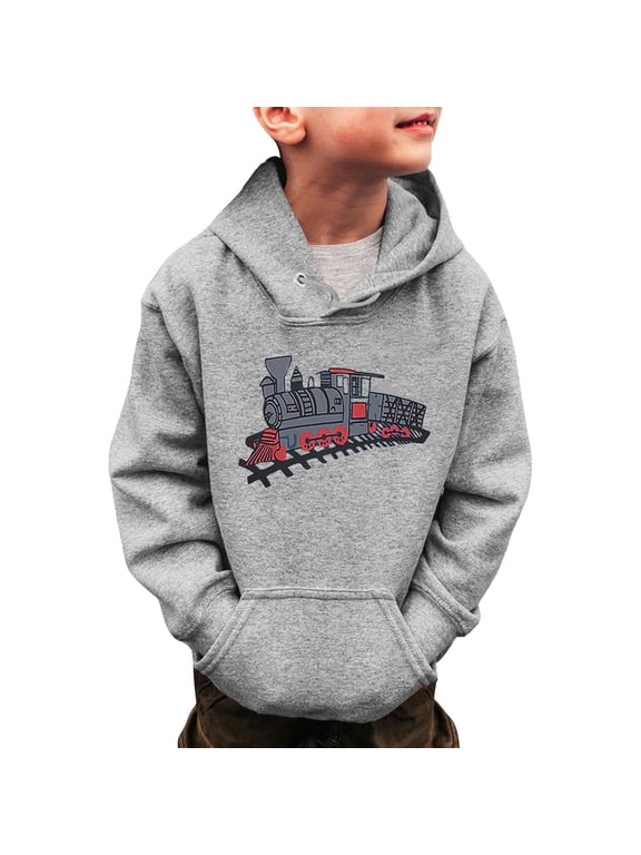 Toddler Hoodies Boys Cartoon Car Print Pullover Tops Loose Fit Hooded Sweatshirt Going Out Clothes Size 3-14 Years, Grey