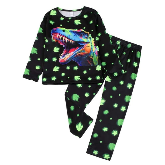 Bjutir Toddler Kids Baby Boys Girls Pajamas Cartoon Dinosaur Print Long Sleeve Top Trousers Outfits Set Black Size 3-4 Years