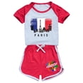 thumbnail image 1 of Bjutir Toddler Kids Girls Outfit Set Paris Print Short Sleeve Crew Neck T-Shirt With Shorts Outfit Summer Smooth Girls Set Size 5-6 Years Red, 1 of 4