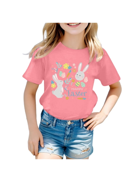 Toddler Kids Soft Tops Easter Bunny Shirt Boys Girls Happy Easter T Shirt Kids Cute Bunny Rabbit Graphic Tops 5-6 Years