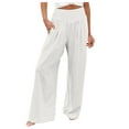 thumbnail image 1 of Bjutir Trousers Pants For Women Wide Leg Pants Summer Casual High Waisted Palazzo Pants Baggy Beach Trousers With Pocket White Xl, 1 of 6