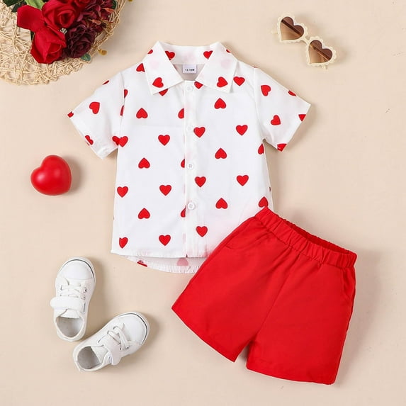 Bjutir Valentines Day Outfit Toddler Baby Boys Short Sleeve Hearts Printed T Shirt Tops Shorts Gentleman Kids Outfits For 5T