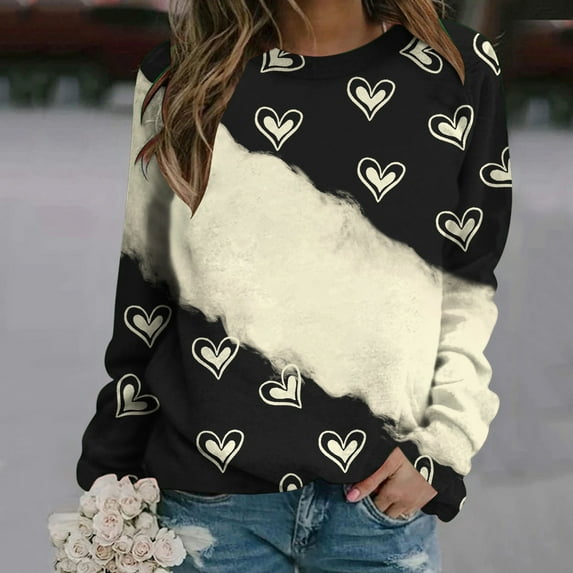 Bjutir Valentines Day Women Tops 2024 Fashion Sweatshirt Printed Round Neck Long Sleeved Casual Hatless Hoodie