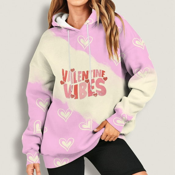 Bjutir Valentines Day Women Tops 2024 Fashion Sweatshirt Printed Round Neck Long Sleeved Casual Hoodie