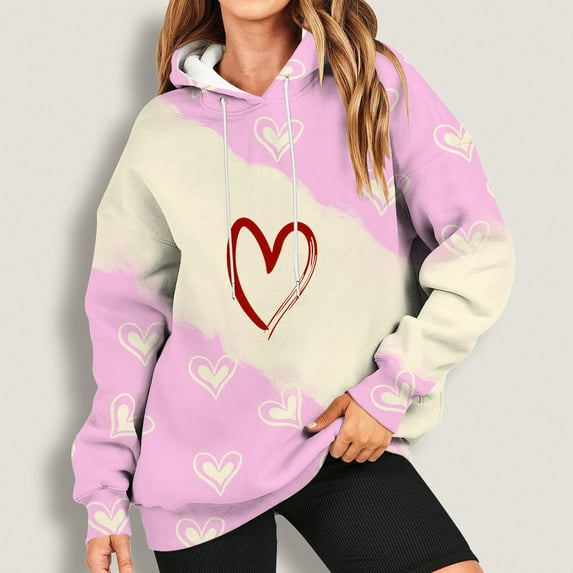 Bjutir Valentines Day Women Tops 2024 Fashion Sweatshirt Printed Round Neck Long Sleeved Casual Hoodie