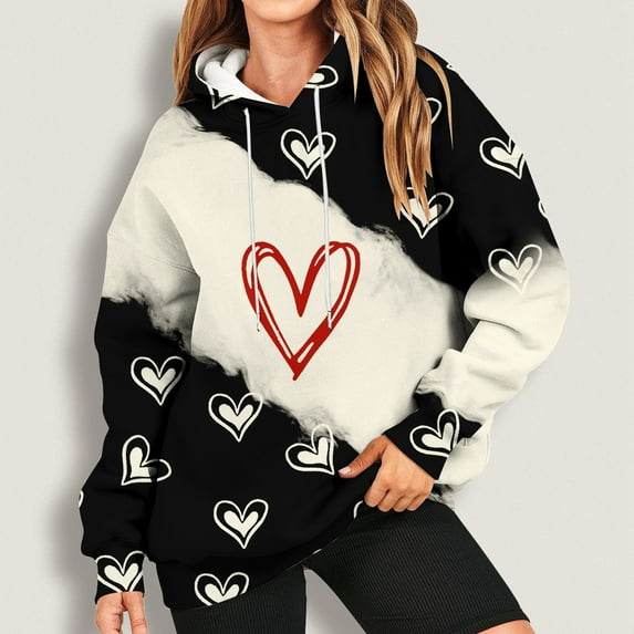Bjutir Valentines Day Women Tops 2024 Fashion Sweatshirt Printed Round Neck Long Sleeved Casual Hoodie