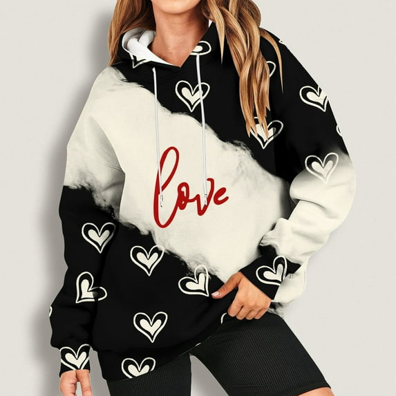 Bjutir Valentines Day Women Tops 2024 Fashion Sweatshirt Printed Round Neck Long Sleeved Casual Hoodie