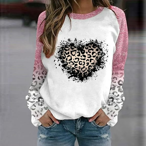 Bjutir Valentines Day Women Tops Casual Printed Round Neck Long Sleeve Sweatshirt Top