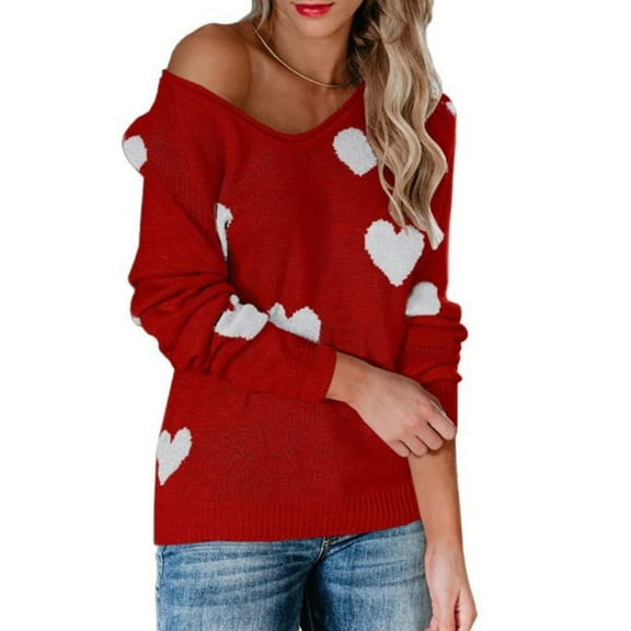 Bjutir Valentines Day Women Tops Knitted Sweater Love Pullover Large Loose Sweater