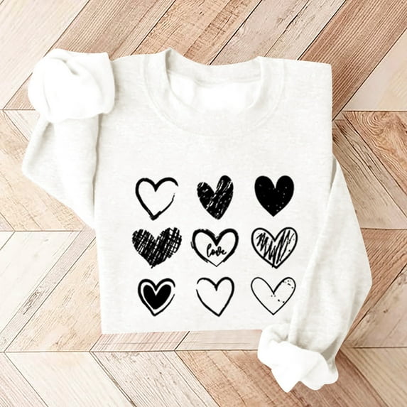 Bjutir Valentines Day Women Tops Sweatshirts For Women Love Heart Graphic Pullover Winter Crewneck Long Sleeve Sweatshirts