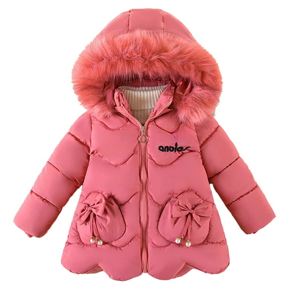 Bjutir Winter Coat For Girl Cotton Jacket Thickened Fashion Down Jacket Long Sleeve Warm Thicken Hooded Girls Fall Winter Outwear Size 5-6 Years