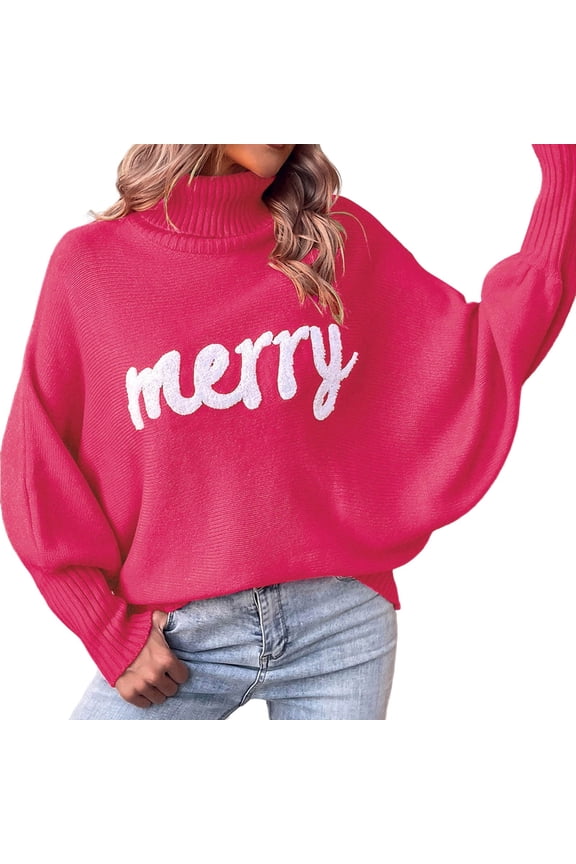 Winter Fall Sweaters For Women High Neck Sweater Womens Autumn Winter Loose Bat Sleeve Letter Knitted Sweater Womens Top