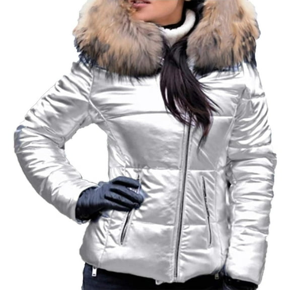 Bjutir Winter Women Coat Parka Jacket New Short Hooded Casual Loose Collar Cotton Jacket Silver