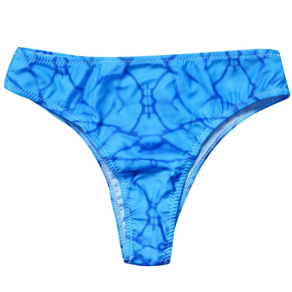 Bjutir Women Bikini Swim Bottom Vintage Print Low Waist Brazilian Bikini Bottom Swimwear Briefs Beachwear Summer Beach Side Tie Thong Bathing Swim Bottom Blue M