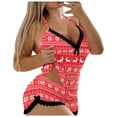 thumbnail image 1 of Bjutir Women Christmas Print Shorts Set 2 Piece Pajamas Set Lace Backless Trim V Neck Sling Tops With Shorts Outfit Set Lingerie Sleepwear Size 2Xl, 1 of 5