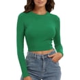 thumbnail image 1 of Bjutir Women Fall Slim Shirts Long Sleeve Solid Color Tunic Crop Tops Stylish Daily Crewneck T-Shirts Size S-Xxl Green, 1 of 4