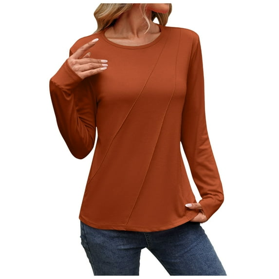 Bjutir Women Fashion Casual T Shirt Print Long Sleeve Crew Neck Fall Winter Top Blouse Brick Red 2Xl