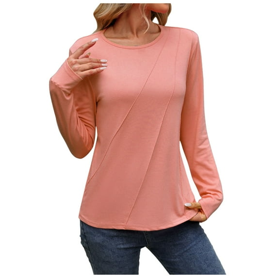 Bjutir Women Fashion Casual T Shirt Print Long Sleeve Crew Neck Fall Winter Top Blouse Pink Xl