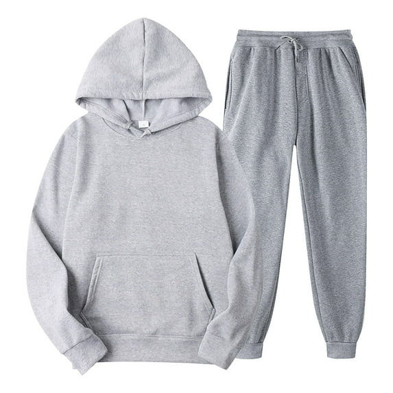 Bjutir Women Outfit Set Solid Color Hoodie Sweatshirts With Long Pants Plus Size Leisure Winter Hooded Plush Women Suits Grey
