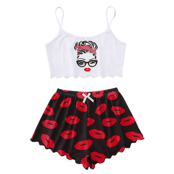 Bjutir Women Silk Satin Pajamas Set Lingerie Floral Lace Sleepwear Set Red