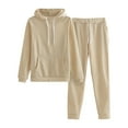 thumbnail image 1 of Bjutir Women Solid Color Hooded Sweatshirt And Long Pant Tracksuit Sport Suit Fall Winter Warm Outfit Khaki, 1 of 7