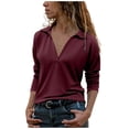 thumbnail image 1 of Bjutir Women Solid Color Long Sleeve Turn Down Collar Blouse Fall Winter Fashion Pullover Tops Shirt 2Xl, 1 of 5