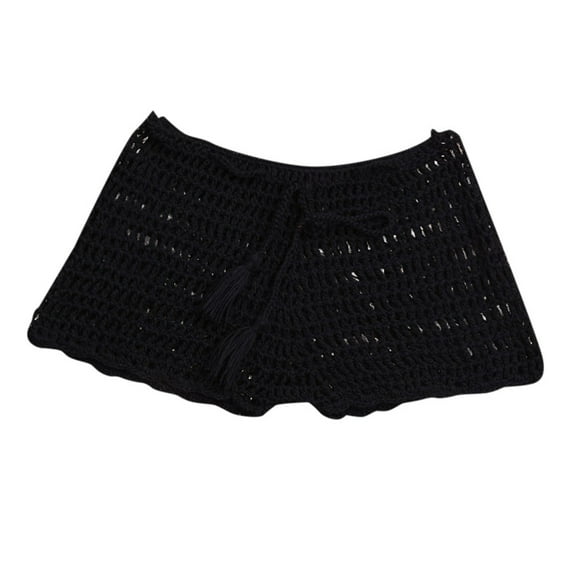 Bjutir Women Swim Bottoms Swimsuits Summer Solid Color Handwoven Stretchable Strap Hollow Flat Corner Swim Shorts Fashion Breathable Beach Swimming Pants Black M