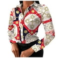 thumbnail image 1 of Bjutir Women T Shirts Casual Long Sleeve Tunic Tops Chain Print Button Up Long Sleeve Blouse Shirt Chiffon Tops Fall Winter Womens Clothes Red, 1 of 1