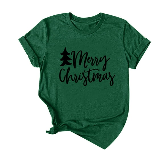 Bjutir Women T Shirts Crew Neck Short Sleeve Christmas Print Loose T Shirt Top Fall Winter Womens Clothes Green