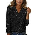 thumbnail image 1 of Bjutir Women T Shirts Elegant Sequined V Neck Elegant Solid Color Long Sleeved Top Fall Winter Womens Clothes Black, 1 of 4