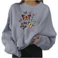 thumbnail image 1 of Bjutir Women T Shirts Fashion Casual Long Sleeve Butterfly Print Sweatshirts Tops Fall Winter Womens Clothes Grey, 1 of 7
