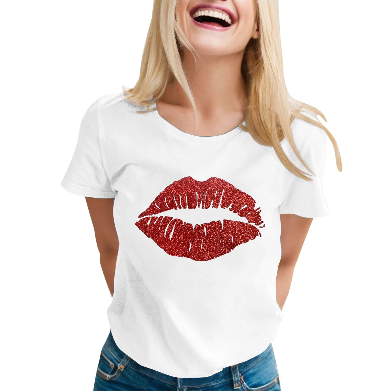 Bjutir Women T Shirts Valentines Day Printed Short Sleeve Crew Neck T