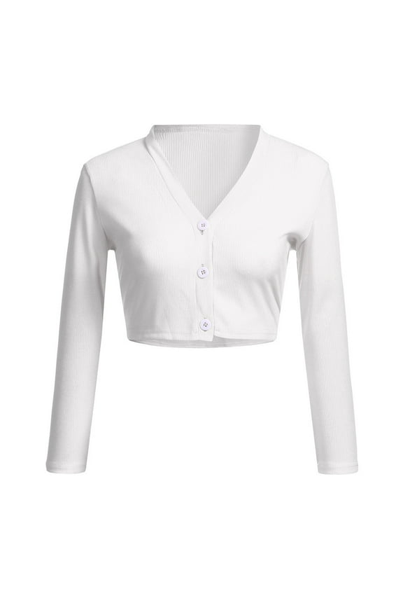 Womens Down Jackets Coat Winter Solid Casual Button Down 3/4 Sleeve Cropped Bolero Short Coat Cardigan White